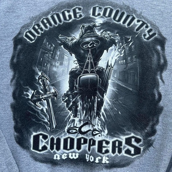 GRUNGE MOTORCYCLE Y2K EARLY 2000's ORANGE COUNTRY CHOPPERS NEW YORK MEDIUM - Picture 2 of 3